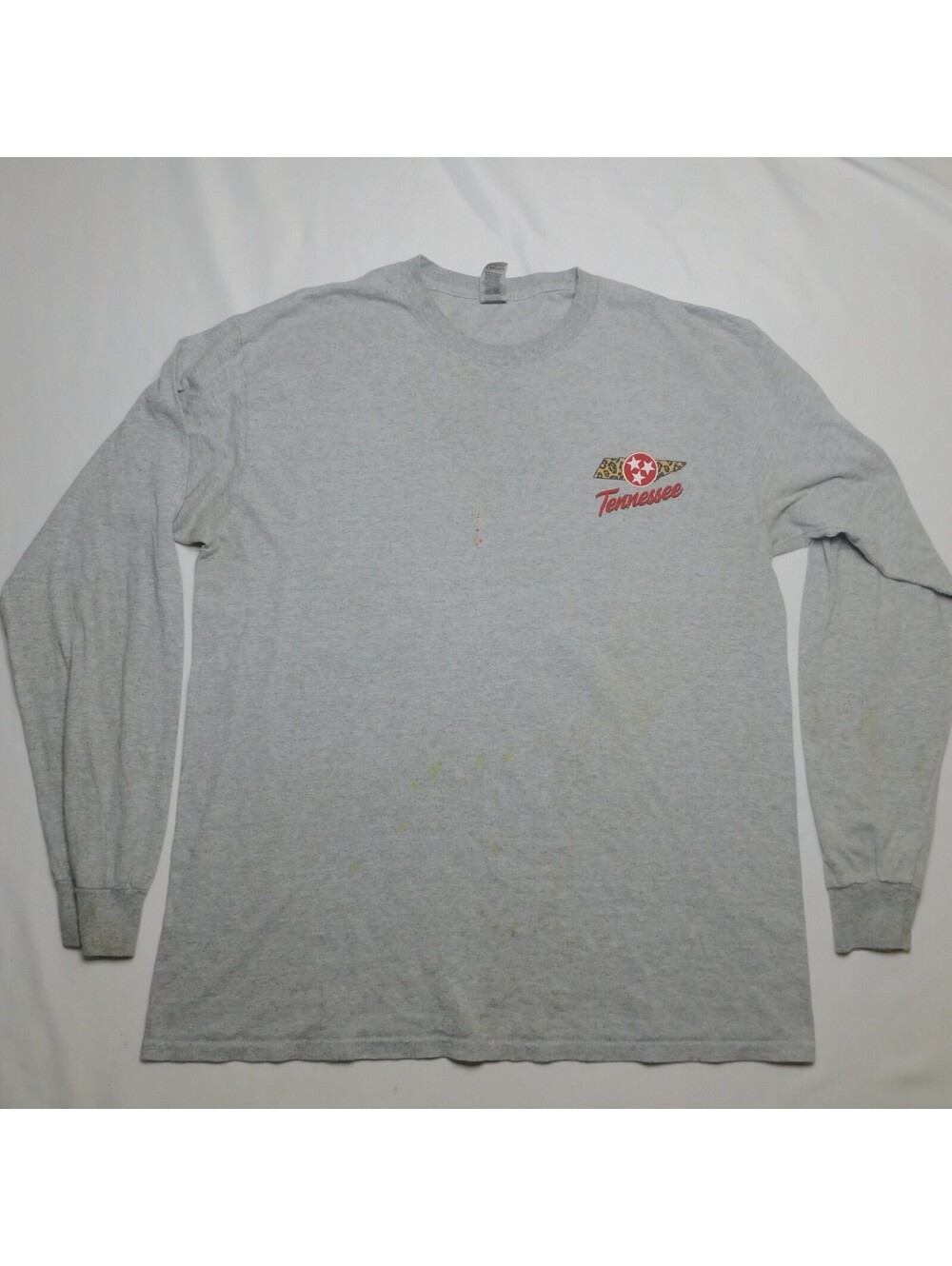Gildan Tennessee State Flag Tri-Star Leopard Long Sleeve Graphic Tee Shirt Grey